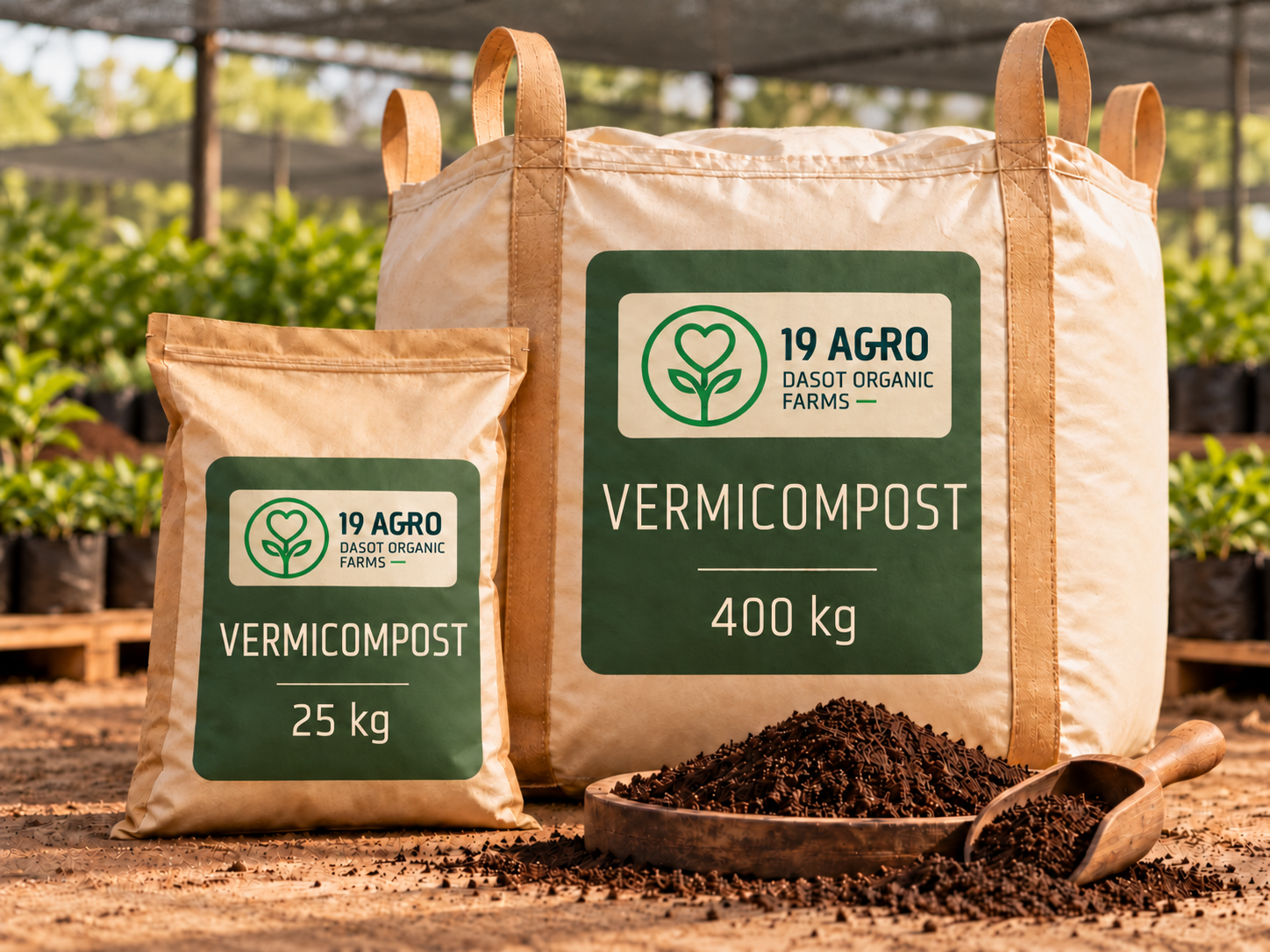 19AGRO Vermicompost in 25 kilogram and 400 kilogram bulk packs
